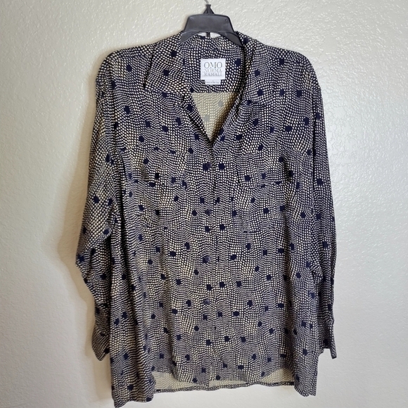 omo norma kamali vintage relaxed fit pools dot button down blouse sz 4 - Picture 1 of 8